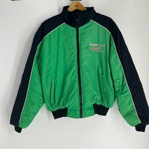 VINTAGE Quaker State Racing Coat Men 2XL Green Black Nascar Checker CROWN Jacket